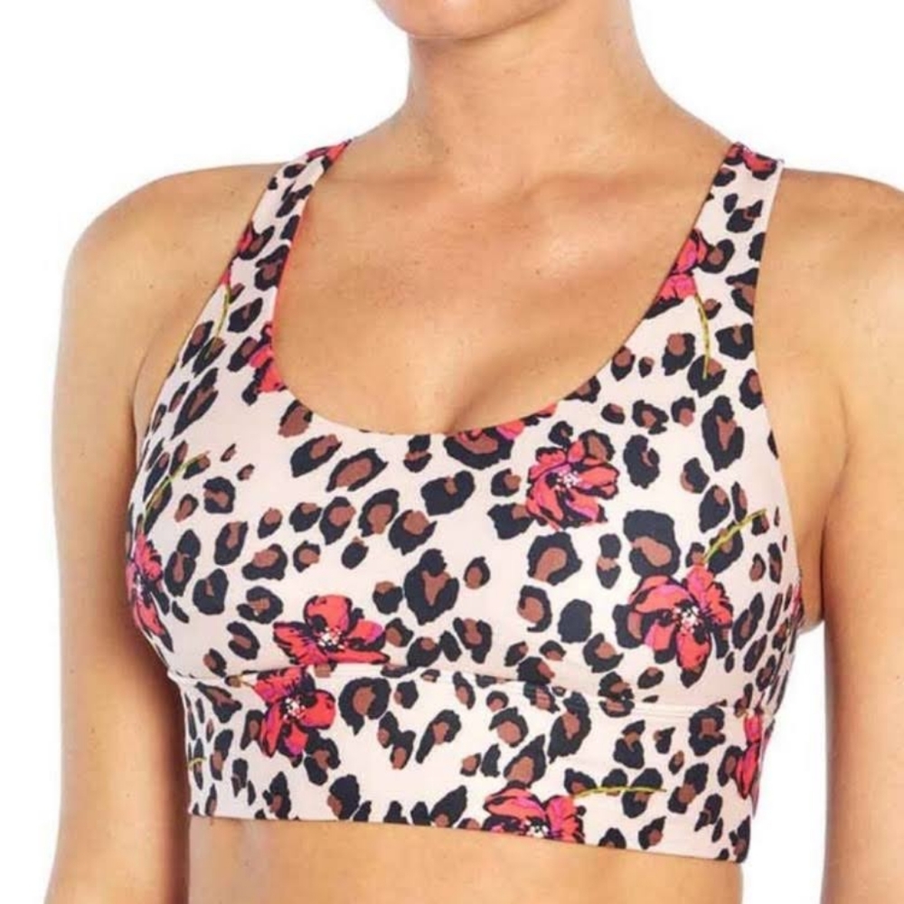 NWT Wildfox Natural & Bright Coral Wild Leopard Sports Bra
